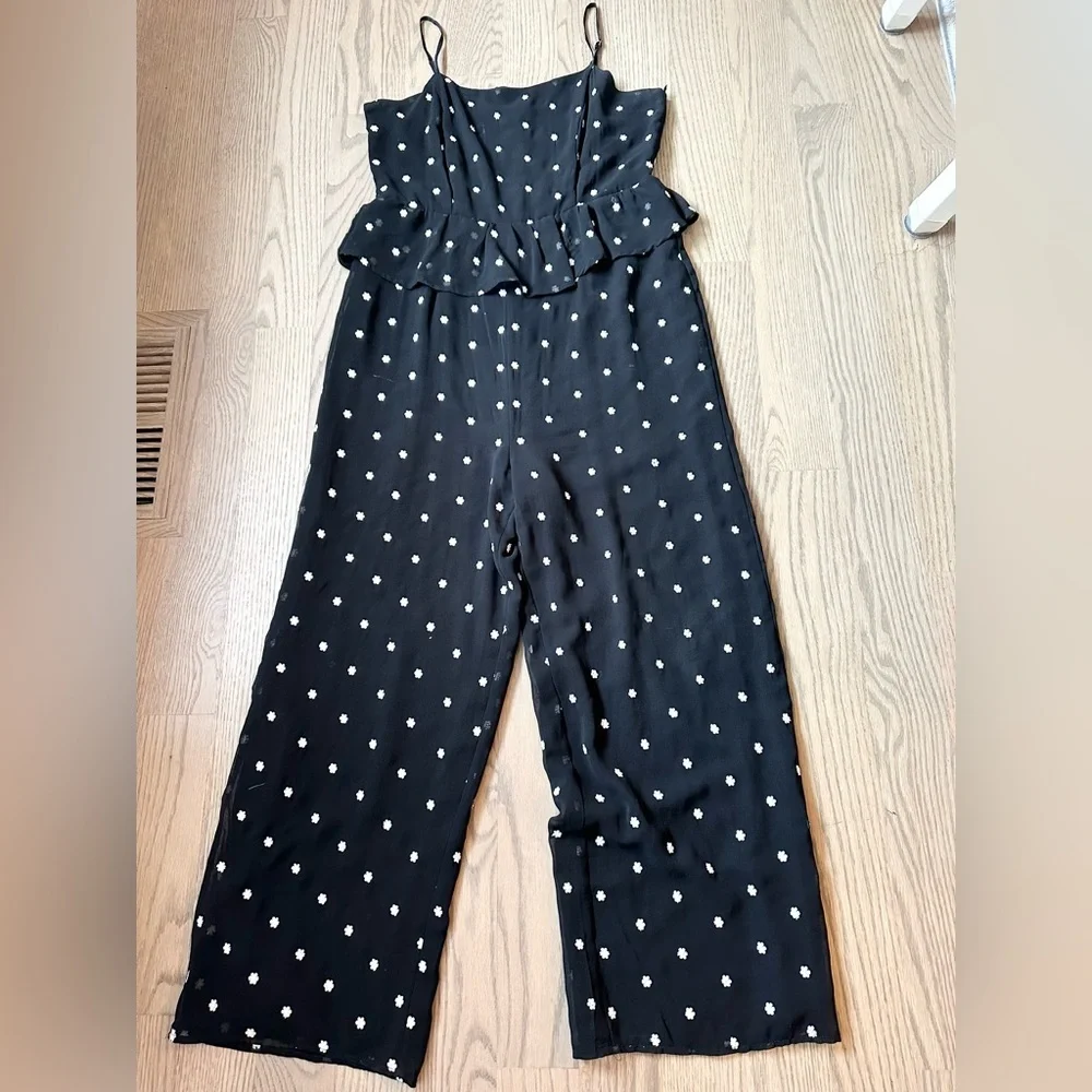 Anthropologie Rosie Floral Embroidery Peplum Jumpsuit Wide Leg